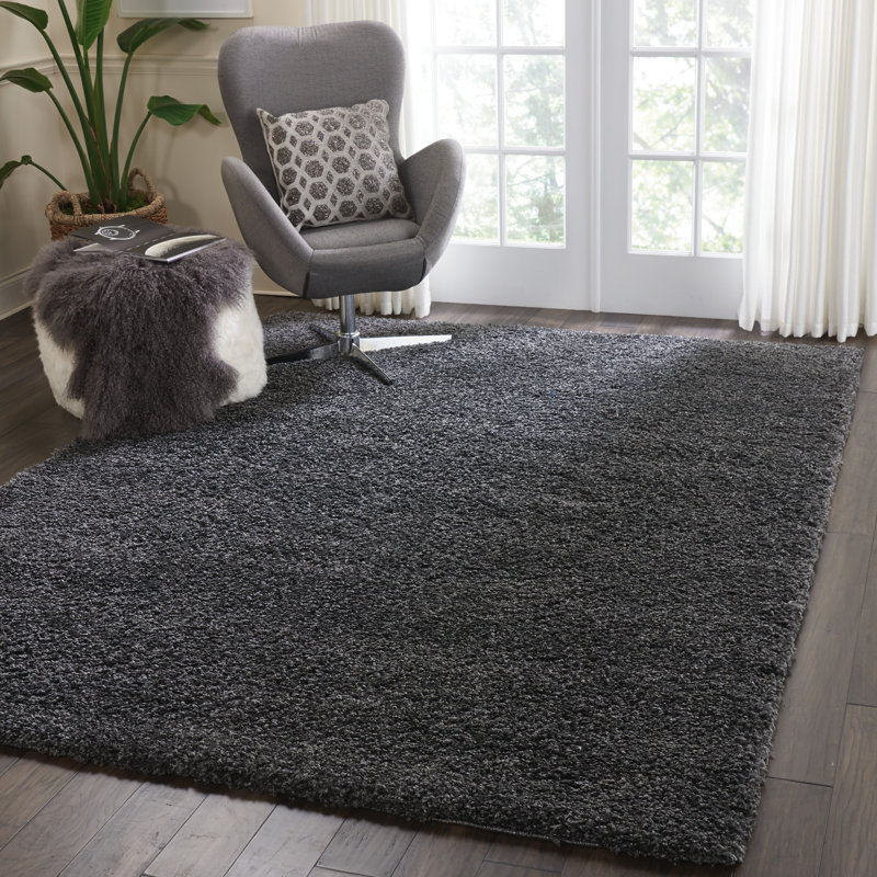 Tapis gris à poils longs Sunny, Rectangle 6 pi 7 po x 9 pi 6 po