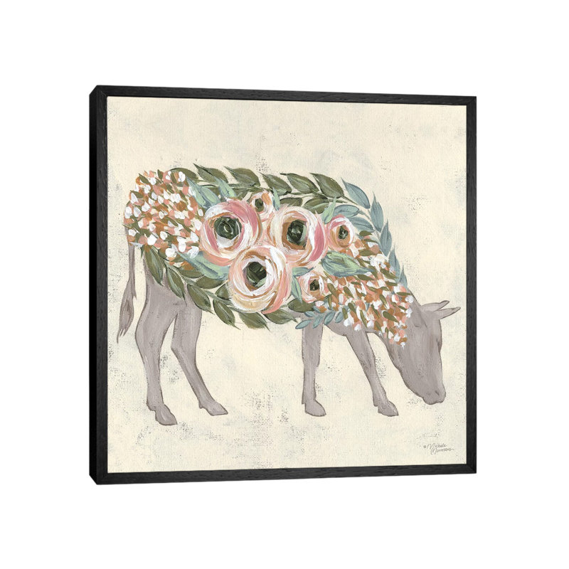 Annabelle The Cow by Michele Norman - Print on Canvas, Black Floater Framed, 45.72cm H x 45.72cm W x 3.81cm D