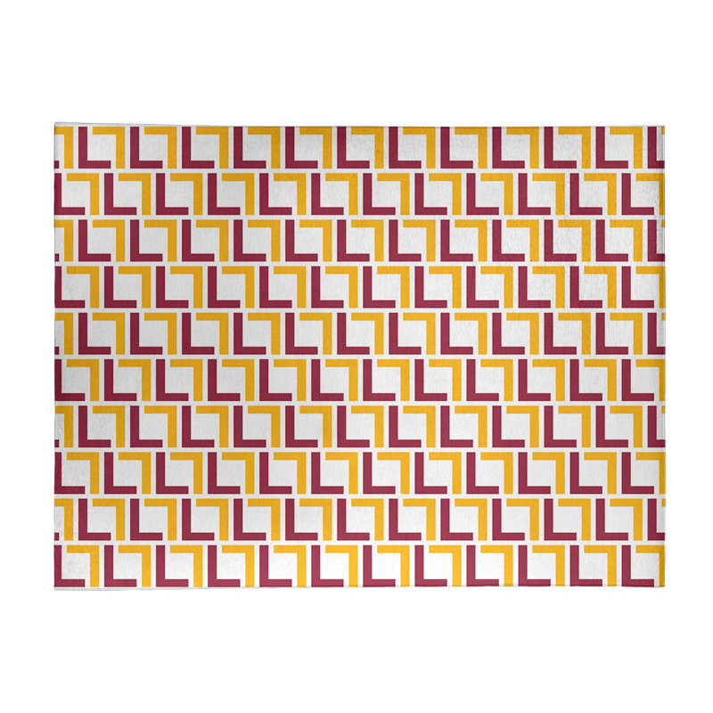 Tapis géométrique blanc / rouge / jaune, Rectangle 8 pi x 10 pi