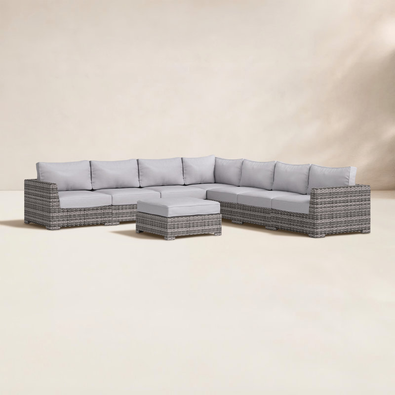 Canapé modulaire d'extérieur réversible en osier de 122 po Paniagua, Mélange de gris