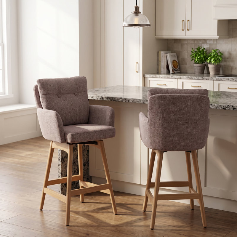 Swivel Yes Upholstered Bar Stool with Solid Wood Frame, Pink