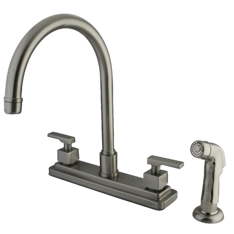 Kingston Brass Executive Two-Handle 4-Hole 8" Centerset Kitchen Faucet with Side Sprayer, Satin Nickel