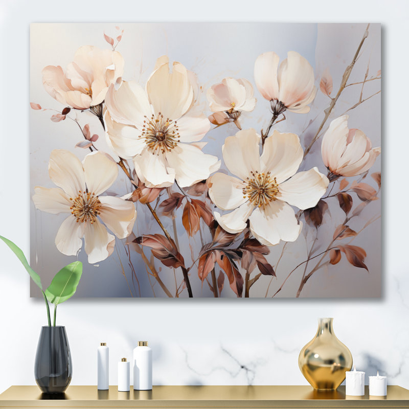 Beige Minimalist Blossoms II, reproduction d'art sur toile, Toile tendue, H 34 po x l 44 po x P 1,5 po