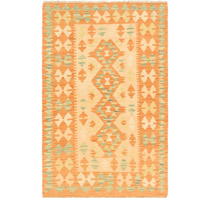 Tapis de zone en laine noué la 2 pi 8 po x 4 pi 3 po one-of-kind-orange Elland