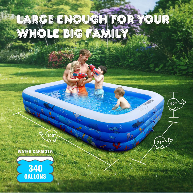 Plastic Rectangle Inflatable Pool 22'' H x 71'' W x 100'' L