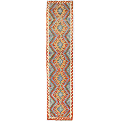 Lynis Multicolored Geometric Reversible 3X13 Handmade Kilim Oriental Runner Rug