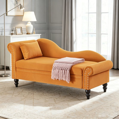 Méridienne 64,5 po en velours moderne, canapé-lit avec rangement pour chambre à coucher, salon et bureau, méridienne avec accoudoir gauche et coussin lombaire