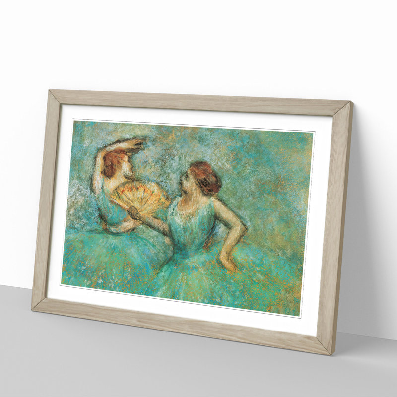 Two Ballet Ballerina Dancers in Green by Edgar Degas - Picture Frame Painting, 48cm H x 65cm W x 2cm D, Oak