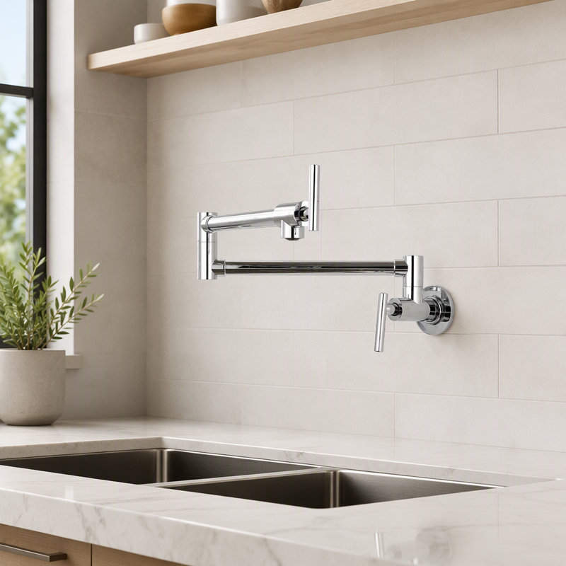 Robinet mural de remplissage de casseroles avec bras pivotant, double poignée et finition anticorrosion pour une cuisson et un nettoyage faciles
