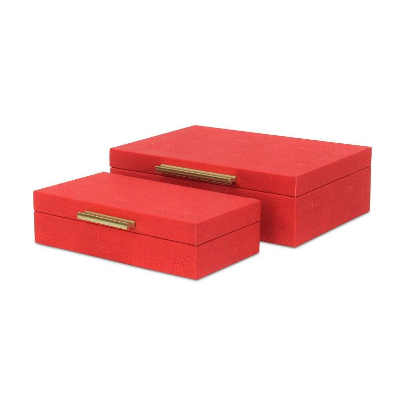 Ensemble de boîtes décoratives rectangulaires Lusan - faux chagrin rouge, Rouge