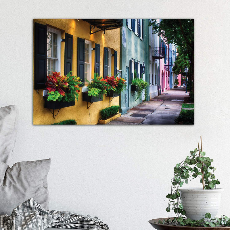Rainbow Row, Row Of Colourful Historic Houses, East Bay Street, Charleston, South Carolina by George Oze - Wrapped Canvas Print