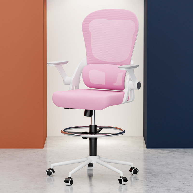 Chaise de dessinateur ergonomique Mikaella, Blanc, Rose