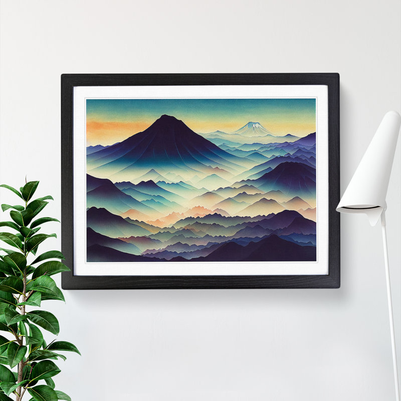 Japanese Mountain Watercolour Vol.2 - Single Picture Frame Print, Black Framed, 34cm H x 46cm W x 2cm D