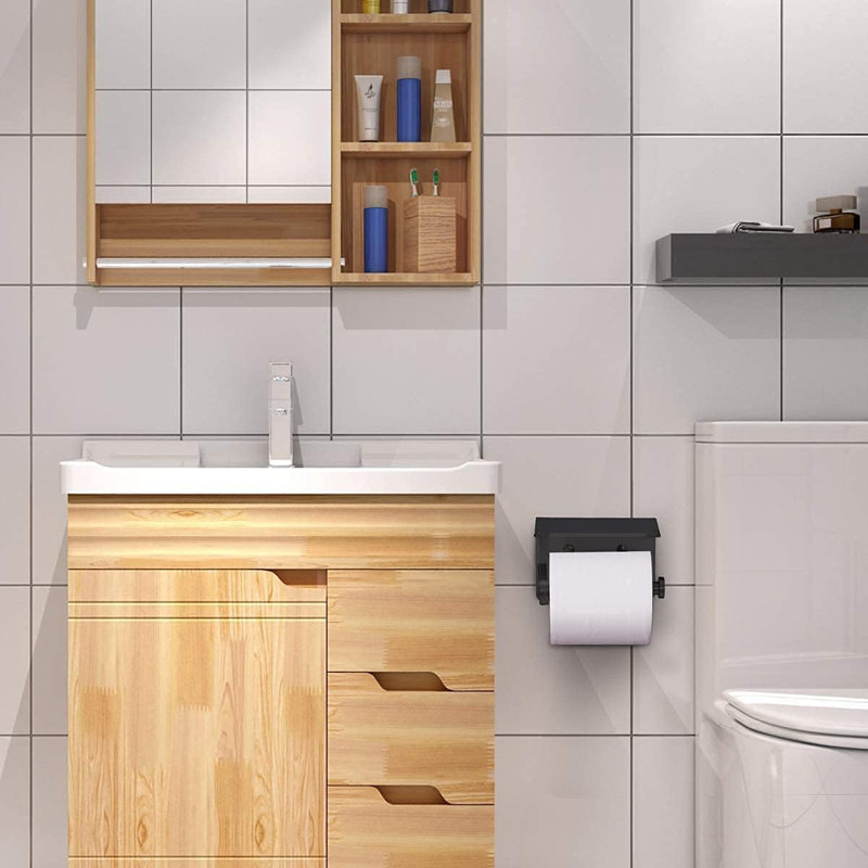 Matte Black Stainless Steel Wall Mounted Toilet Paper Holder with Shelf