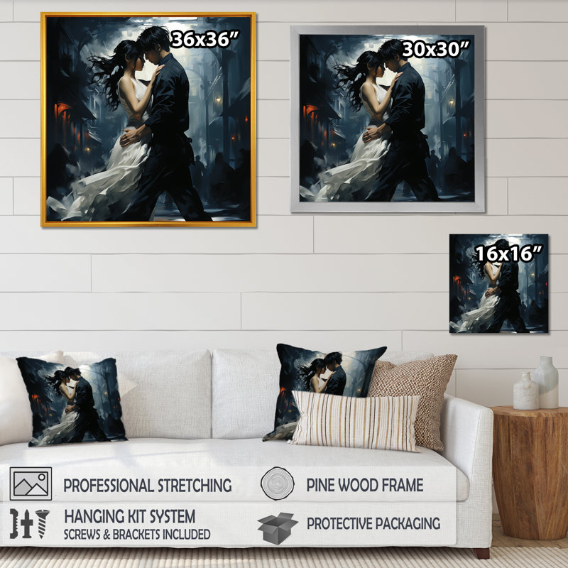 Danse valse au Japon I - art mural de danse, Cadre flottant doré, H 16 po x l 16 po x P 1 po