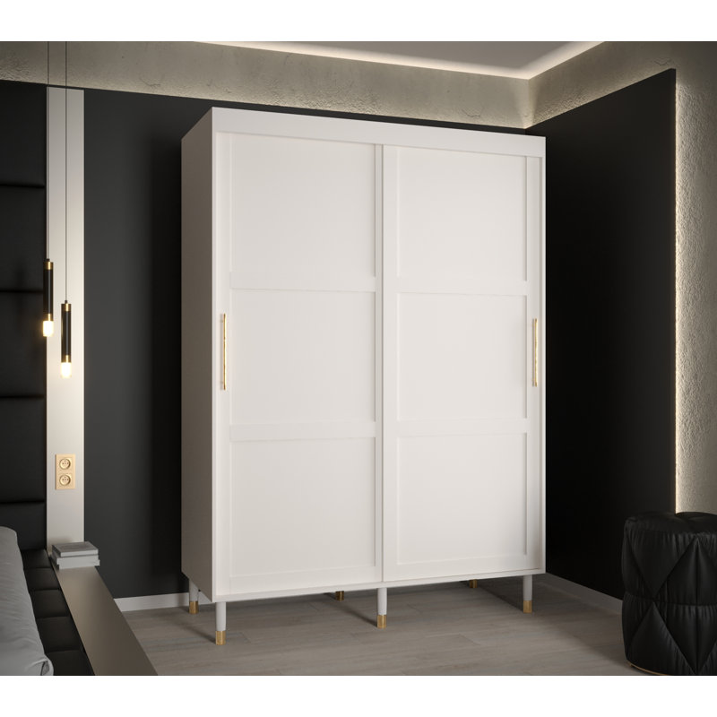Annilyn 2 Door Manufactured Wood Wardrobe, White Matt, 208cm H x 150cm W x 62cm D