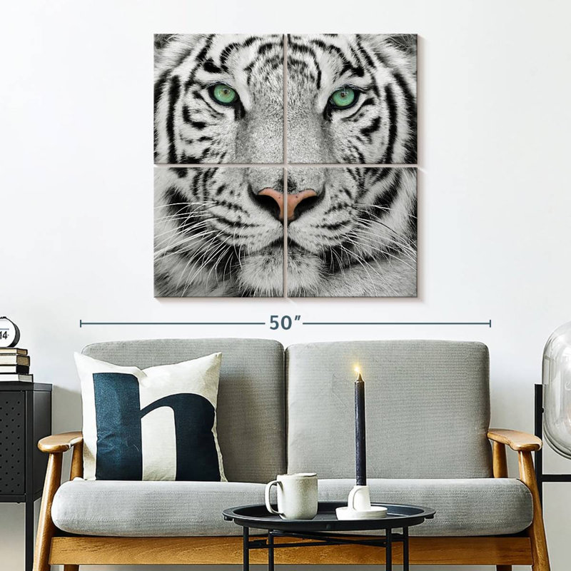 Tigre blanc aux yeux verts Brampt, H 32 po x l 32 po