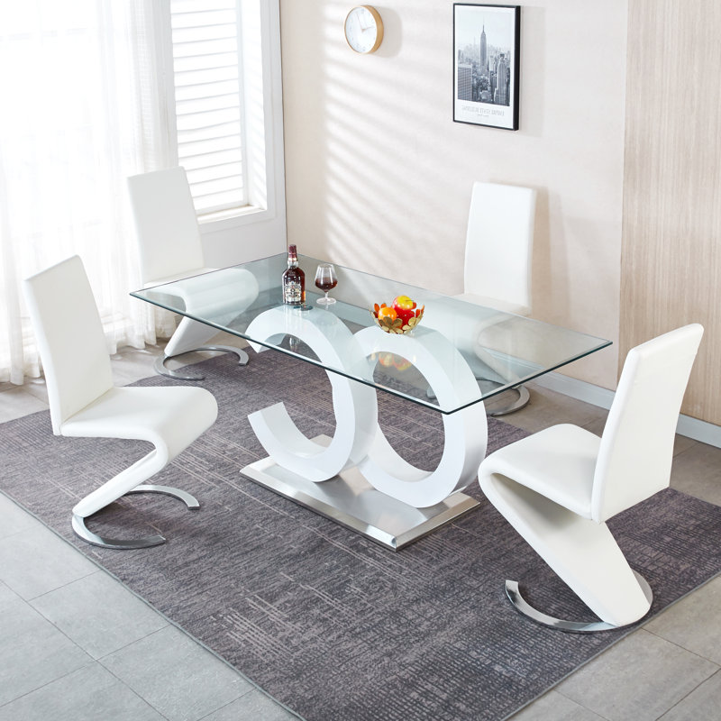 Table de salle à manger 63 ", Argent/blanc