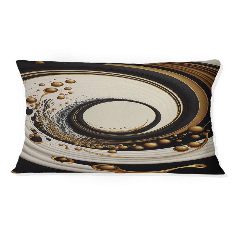 Coussin décoratif noir, argent et or mélangeant tourbillons IV - spirales abstraites