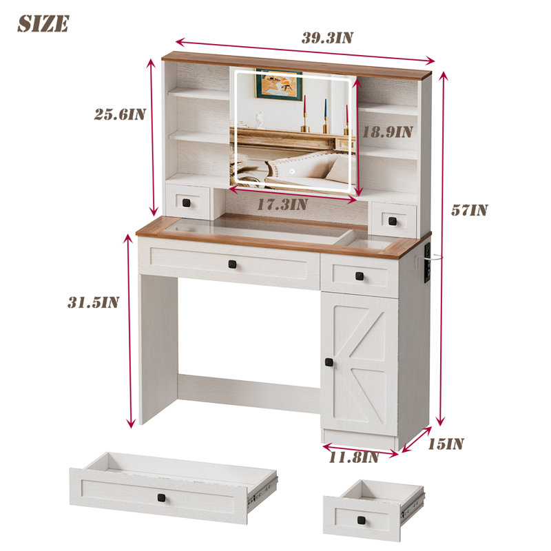 Bureau de coiffeuse avec miroir coulissant et lumières Krisette