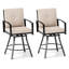 Ensemble de 2 tabourets de bar pivotants d'extérieur, chaises de patio à hauteur de bar avec dossier haut, noir et beige
