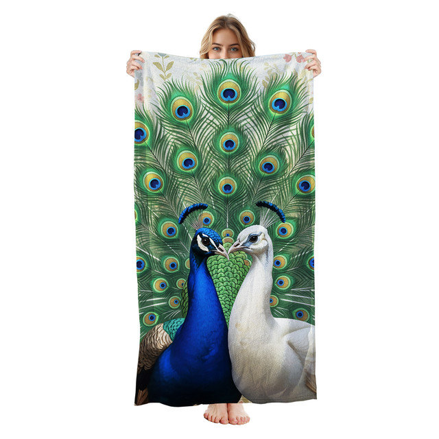  Serviette de plage légère en microfibre, absorbante et sans décoloration, 30 po x 60 po, plume de paon, Peacock Feather