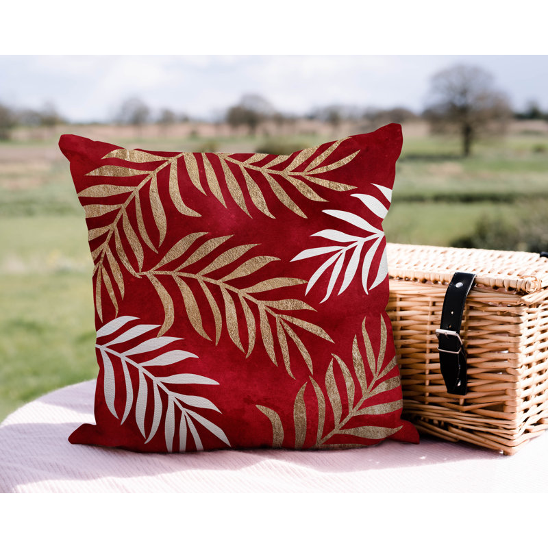 Coussin intérieur / extérieur Bobo Fern, L 15 po x H 15 po, Rouge / or / blanc