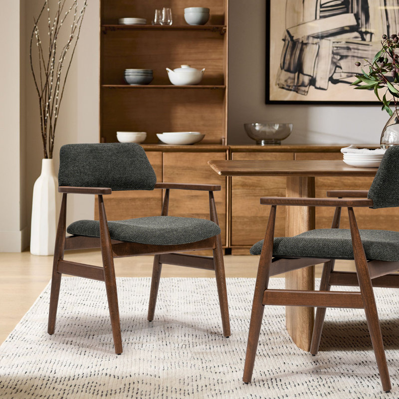 Arezzo Dining Chair Walnut Wood Finish Upholstered Performance Fabric Fully Assembled