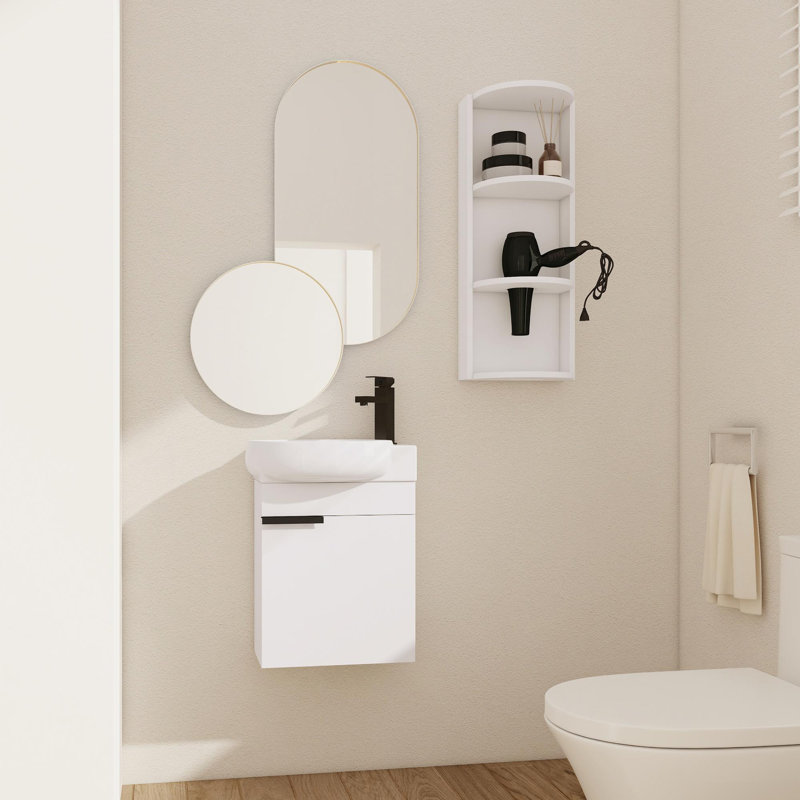 Meuble-lavabo de salle de bain avec lavabo et support de rangement, Blanc brillant