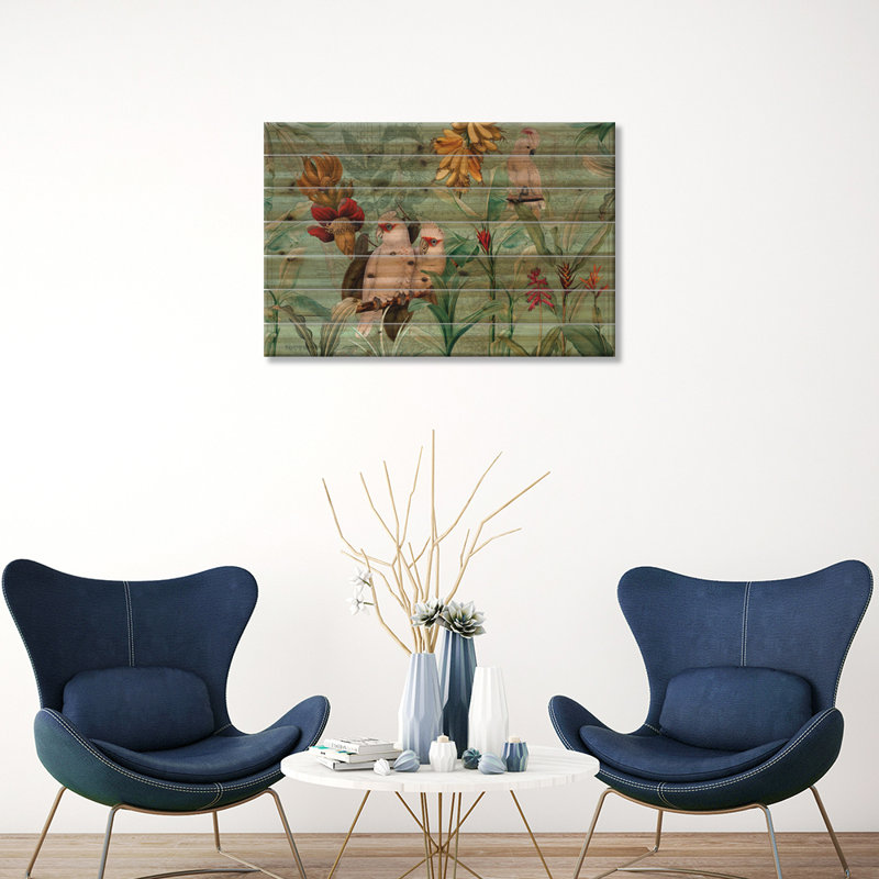 Amarely Parrots and Bananas - Impression sans cadre sur bois, H 18 po x l 26 po x P 1,5 po