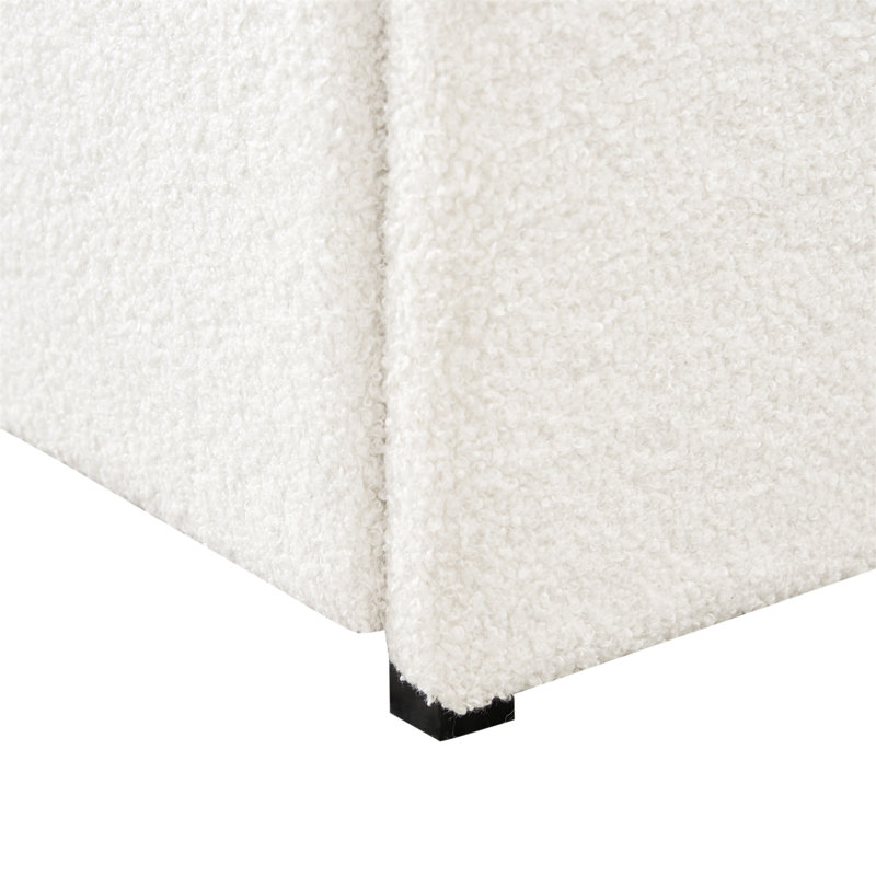 Structure de lit grand format ivoire Boucle, lit plateforme tapissier avec rangement à 4 tiroirs, tête de lit capitonnée à coutures courbées, support de matelas à lattes en bois, aucun sommier nécessaire