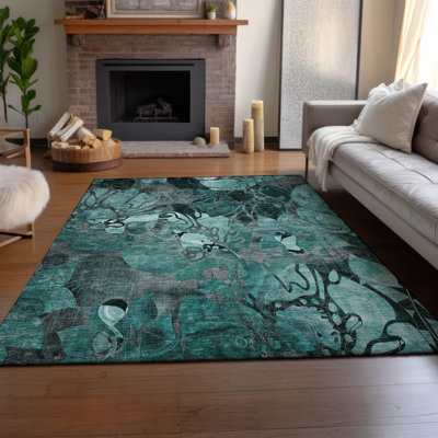 Tapis bleu sarcelle de qualité supérieure lavable à la machine Cerrito AMF558