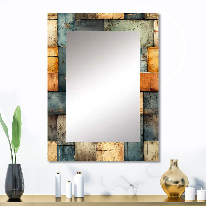 Rustic Modern Cubic Farmhouse Planks - miroir mural décoratif rétro, miroir rétro, impression d'art en métal, 32 po x 24 po