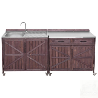 39.4" Outdoor Kitchen Island with Stainless Table Top, Outdoor Storage Kitchen Cabinet with One Large Drawer, Adjustable Shelves, Internal Storage Racks & 4 Wheels for Pizza Prep