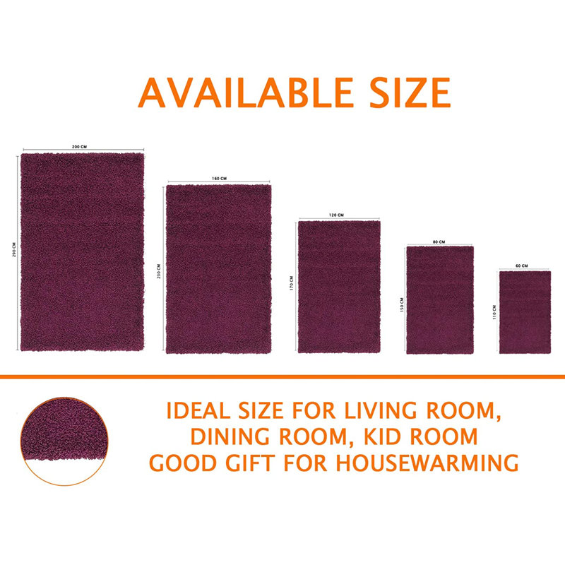 Willingboro Solid Colour Shag Area Rug Set, Rectangle 120 x 170cm