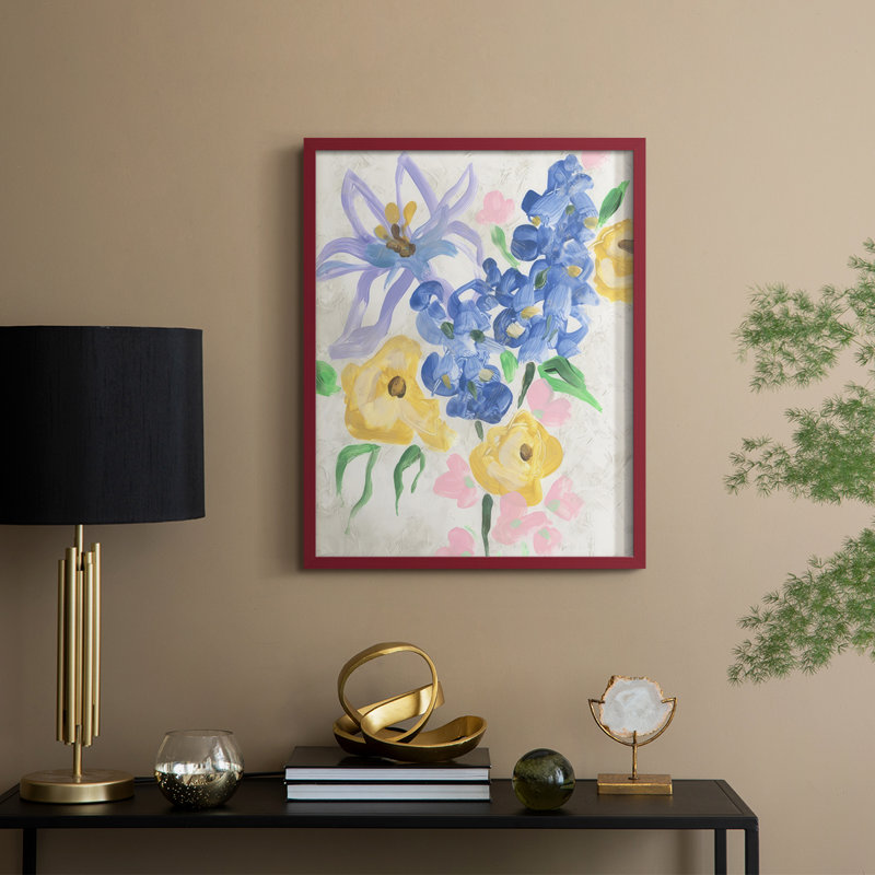 Brush Blossoms II Framed Print - Solid Wood, Red, 15" H x 12" W