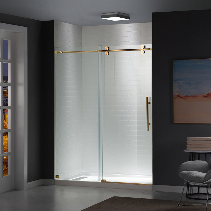 Portes de douche sans cadre WOODBRIDGE de 66 à 72 po de largeur x 76 po de hauteur avec verre trempé transparent de 5/16 po (8 mm)