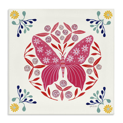 Art mural sur toile "Pink Folk Butterfly" par Yvette St. Amant