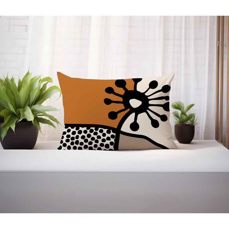 Coussin lombaire réversible intérieur / extérieur Jai Abstract, H 14 po x l 20 po, Orange brûlé