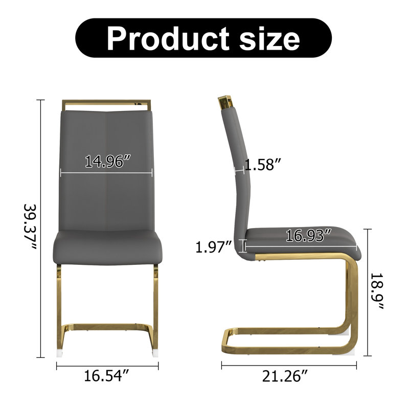 Yoanna PU Leather Upholstered Dining Chair, Dark Gray, Gold