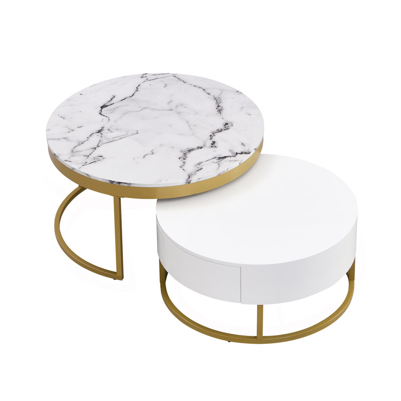 Modern Round Nesting Coffee Table Set with Drawers and Versatile Functionality