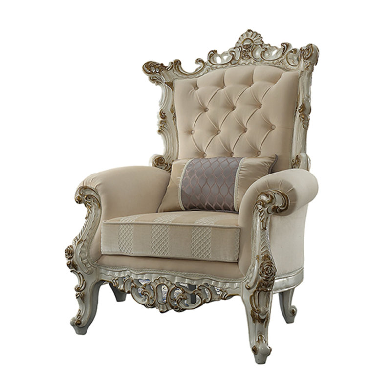 Fauteuil capitonné en mélange de polyester l 35 pi Jagger, Crème