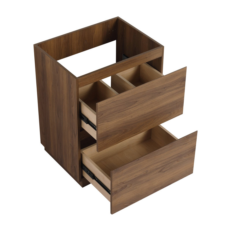 Meuble-lavabo sur pied 24 po avec tiroir double, armoire de salle de bain autoportante, bois d'ingénierie, brun (meuble-lavabo sans comptoir)