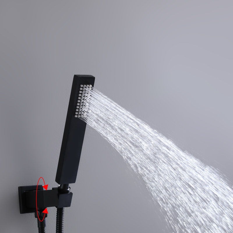 Système de douche complet au plafond avec valve brute (avec boîte encastrée), Noir mat