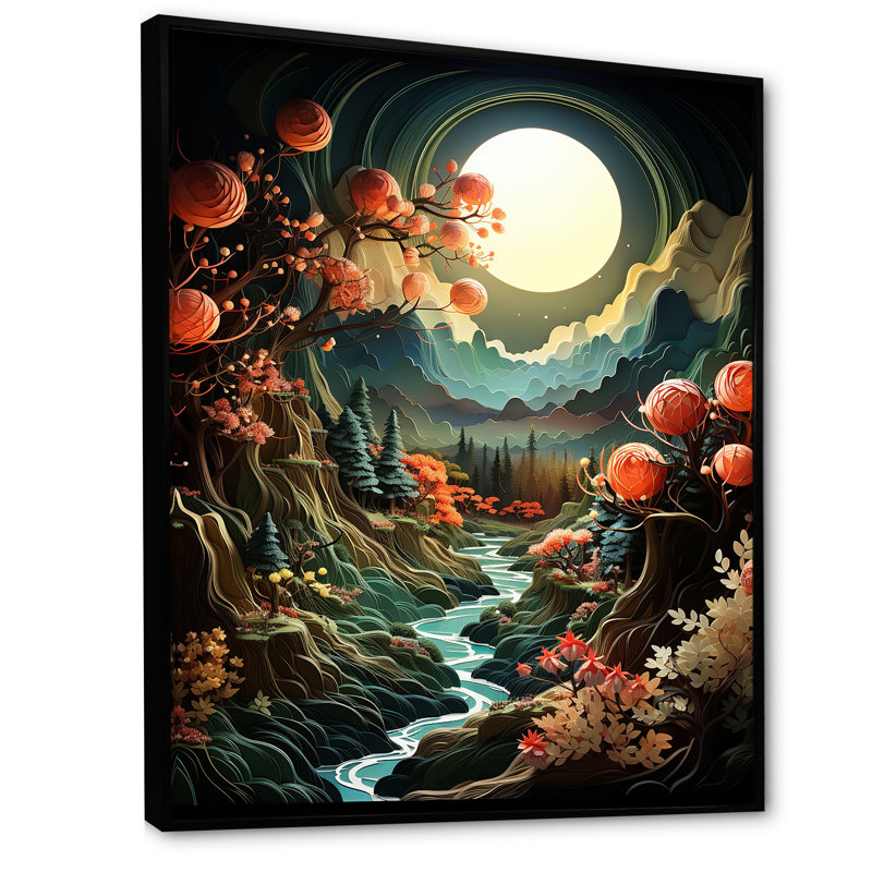 Volcan volcanique sur toile, Cadre flottant noir, H 40 po x l 30 po x P 1,5 po