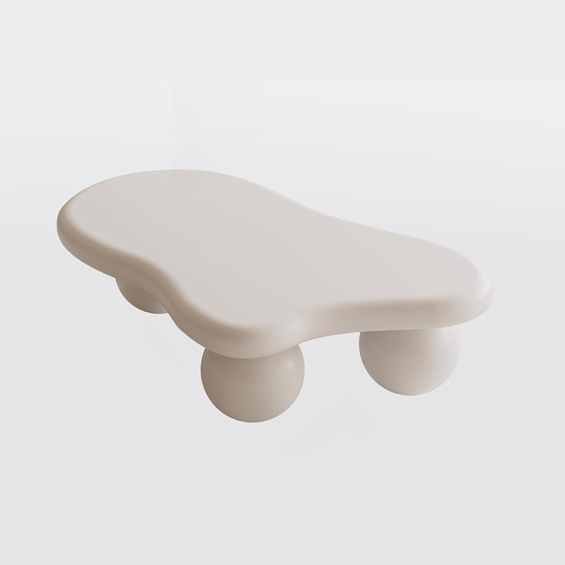 40 Inch Cloud Shaped Coffee Table With 3 Ball Legs For Living Room, Cream White, Cream White
