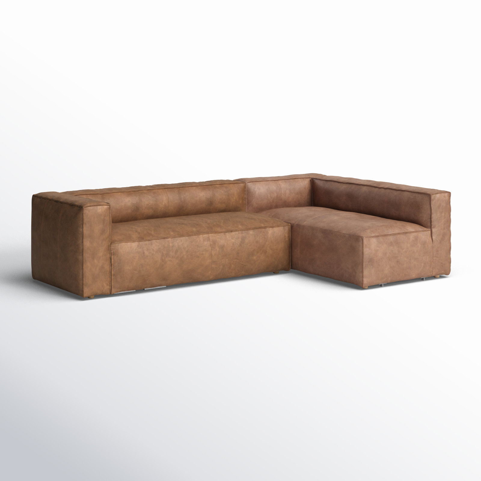Strom 120" Genuine Leather Sectional, Right Hand Facing, Natural Washed Sand Top Grain Leather