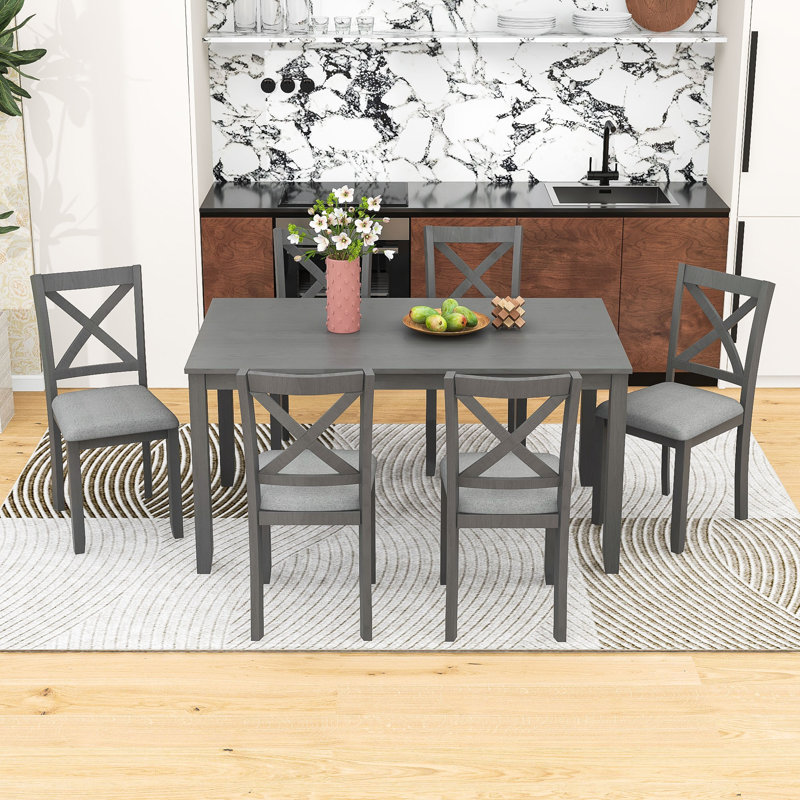 Ensemble de table de salle à manger avec chaises rembourrées, 7 pièces : table, 6 chaises, Gris