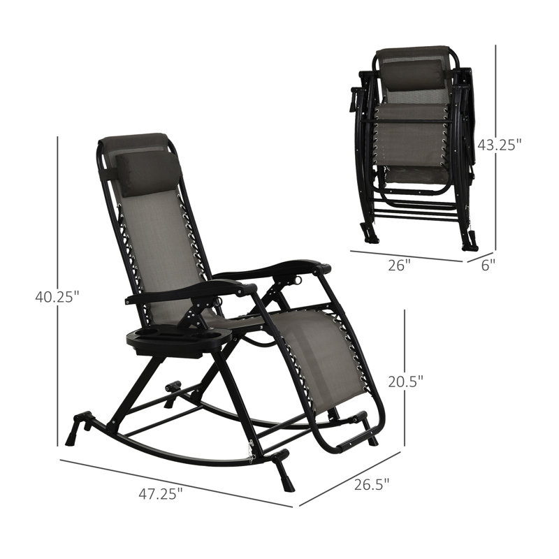 Outdoor Rocking Chairs, Foldable Reclining Zero Gravity Lounge Rocker W/ Pillow, Cup & Phone Holder, Combo Design W/ Folding Legs