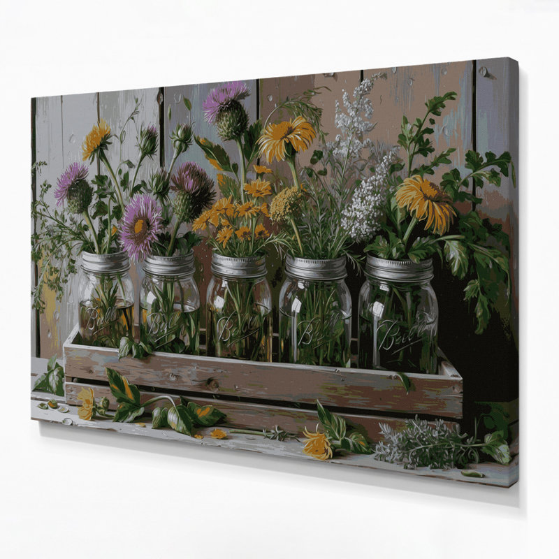 «Farm Mason Jars», toile sur toile grise, H 11 po x l 14 po